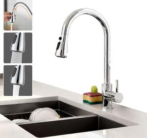 Miscelatore da cucina estraibile con doccetta alta - Miscelatore monocomando - Acqua calda e fredda - Acciaio inossidabile 304 - Finitura in nichel spazzolato