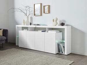 Credenza con 4 Ante e Ripiani in Vetro a Giorno 220x40x80 cm Essential 3A Bianco Lucido