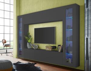 Parete Attrezzata Soggiorno 260x30x180 cm Maruska n°4 Grigio Antracite Opaco