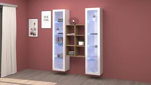 Parete Attrezzata Soggiorno 140x30x180 cm Maruska n°19 Bianco Lucido/Rovere Wotan