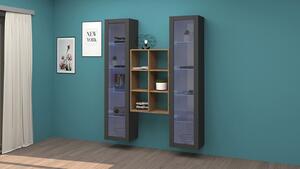 Parete Attrezzata Soggiorno 140x30x180 cm Maruska n°19 Grigio Antracite Opaco/Rovere Wotan