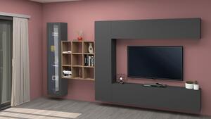 Parete Attrezzata Soggiorno 350x30x180 cm Maruska n°23 Grigio Antracite Opaco/Rovere Wotan