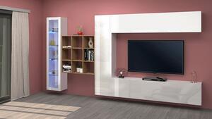 Parete Attrezzata Soggiorno 350x30x180 cm Maruska n°23 Bianco Lucido/Rovere Wotan