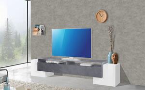 Mobile Tv 3 Ante e Ripiano a Giorno 210x45x45 cm Pillon Low 2A 1R Bianco Lucido/Report Grigio