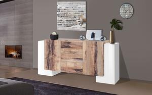 Credenza con 4 Ante e 3 Cassetti 210x45x85 cm Pillon Side 4A 3C Bianco Lucido/Acero Pereira