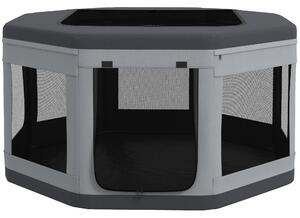 PawHut Box per Cani e Gatti con 7 Finestre e 2 Ingressi, in tessuto Oxford, Nylon e PP, Ø124x62 cm, Grigio e Nero|Aosom