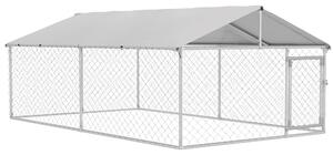 PawHut Recinto per Cani Grandi fino 30kg per Esterno, con Tetto Impermeabile e Anti-UV, 4x2.3x1.5m, Argento|Aosom