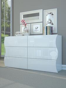 Comò 6 Cassetti 155x40x81,5 cm Onda 6C Bianco Lucido