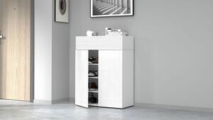 Scarpiera 2 Ante e 1 Ripiano a Ribalta 76x35x100 cm Savona 2A 1R Bianco Opaco/Larice Bianco