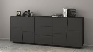 Credenza 4 Ante 3 Cassetti 220x44x86 cm Pongo 4A 3C Grigio Antracite Opaco