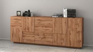 Credenza 4 Ante 3 Cassetti 220x44x86 cm Pongo 4A 3C Rovere Wotan