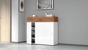 Scarpiera 3 Ante e 1 Ripiano a Ribalta 114x35x100 cm Savona 3A 1R Bianco Opaco/Rovere Wotan