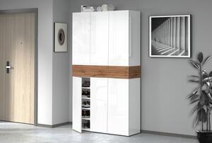 Armadio Scarpiera 6 Ante e 1 Ripiano a Ribalta 114x35x200 cm Savona 6A 1R Bianco Opaco/Rovere Wotan