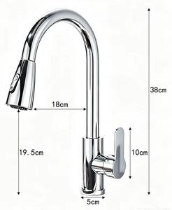 Miscelatore da cucina estraibile - Miscelatore monocomando - Girevole a 360° - Doccetta estraibile - Due tipi di getto - Acqua calda e fredda - Cromato
