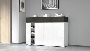 Scarpiera 4 Ante e 2 Ripiano a Ribalta 152x35x100 cm Savona 4A 1R Bianco Opaco/Grigio Ardesia