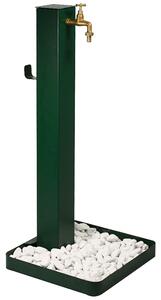 Fontana da Giardino Design a Colonna Quadrata Rubinetto in Ottone e Base con Ciottoli Verde