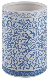 Set di 3 Accessori Bagno in Ceramica bianca e blu decorata dispenser sapone Portaspazzolino recipiente Beliani