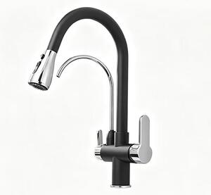 Miscelatore da cucina - Miscelatore da cucina con doccetta estraibile - Bocchetta per acqua filtrata - Monocomando - Acqua calda e fredda - Acciaio inossidabile 304 - Cromo nero