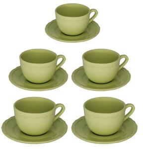 Set 5 Tazze da The con Piattino Ø9,5xh7 cm in Gres Porcellanato Juliet Verde Pastello