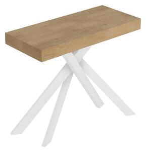 Consolle Allungabile 90-196x40x77 cm Saki Small Quercia Natura Gambe Bianche