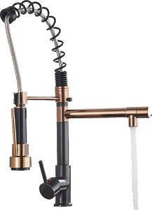 KLARWERK® Björn | Rubinetto per cucina professionale in rosa oro con due getti | Miscelatore in acciaio inossidabile per cucina, 2 attacchi | Adatto per lavelli a due vasche in ristoranti