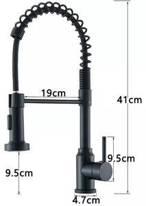 Miscelatore per lavello da cucina – Miscelatore estraibile – Girevole a 360° – Acciaio inossidabile – Miscelatore monocomando – Due tipi di getto – Nero