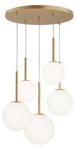Lampadario A Sospensione Moderno Basic Form Metallo Oro Vetro 5 Luci E14 40W