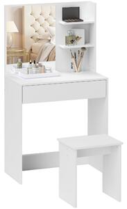 Consolle Trucco 75x40x137 cm con Sgabello e Ripiani a Giorno Bianco