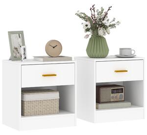 Set 2 Comodini con Cassetto e Ripiano a Giorno in Legno 39x28x41 cm Bianco