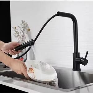 Miscelatore per cucina - Miscelatore per lavello - Doccetta estraibile - 2 tipi di getto - Comando monoleva - Acqua calda e fredda - Nero