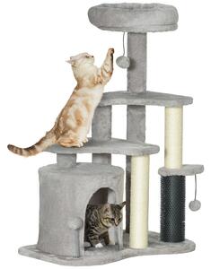 Albero Tiragraffi per Gatti con Casetta Ripiani e Letto 60x39x87 cm in Peluche e Sisal Grigio