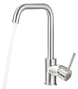 KLARWERK® JULIAN | Miscelatore da cucina in acciaio inossidabile a bassa pressione, finitura argento spazzolato | Rubinetto per uso professionale, adatto per scaldabagni, con 3 attacchi | Miscelatore per cucina