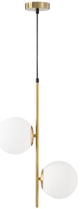 Lampada a Sospensione 2 Paralumi in Vetro Sferici Bianchi Filo Regolabile 32x15x51 cm in Metallo Oro