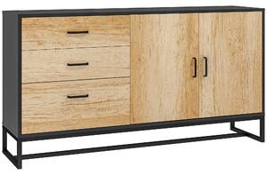Credenza con 3 Cassetti e Armadietto Ante Soft-Close 140x35x75 cm Legno Naturale e Nero