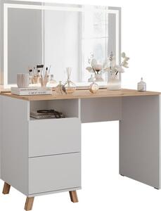 Tavolo da toeletta Vicco Karen Bianco/Rovere artigianale 110 cm con specchio a LED, Model 56532
