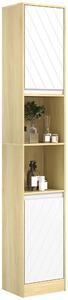 Mobile a Colonna da Bagno Salvaspazio con 2 Armadietti e 2 Ripiani 30x24x170 cm Rovere e Bianco