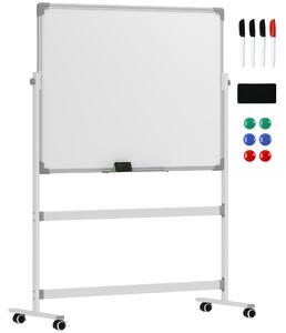 Lavagna Bianca Magnetica a 2 Facce con Accessori e 4 Ruote 127x50x165 cm