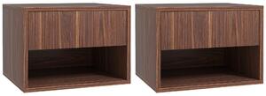Set 2 Comodini con Cassetto e Ripiano a Giorno 40x34x29 cm in Legno Marrone