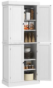 Credenza Mobile Alto Cucina 4 Ante e 6 Ripiani 76x40,5x184 cm in Legno Bianco