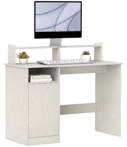 Scrivania Moderna con Supporto per Monitor Armadietto e Ripiani 108x50x94 cm Bianco Crema
