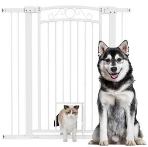 Cancelletto di Sicurezza con Estensioni 76-104 cm e Porta per Gatti Bianco