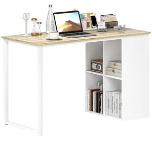 Scrivania Design Compatto 4 Ripiani a Giorno 120x54x75 cm in Legno e Acciaio Bianco e Rovere