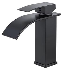 Miscelatore per lavabo - Design a cascata - Due manopole, acqua calda e fredda - Montaggio a incasso - Acciaio inossidabile - Corpo valvola in ottone - Nero