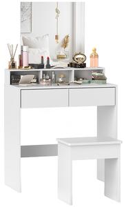 Consolle Trucco con Specchio Cassetti e Ripiani 75x38x135 cm Bianco