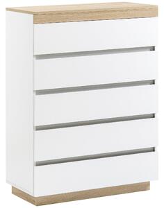Cassettiera 5 Cassetti Design Minimal 80x40x109 cm Bianco e color Rovere