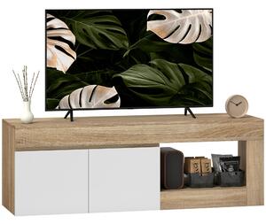 Mobile TV Max 60" con Armadietto 2 Ante e Ripiano Aperto 140x40x48 cm Legno Naturale e Bianco