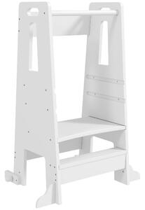 Torre Montessoriana Scala con Barra di Sicurezza Regolabile su 3 Livelli 45x47,5x91 cm in Legno Bianco
