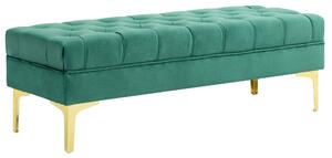 Panca Fondo Letto Imbottita con Rivestimento Trapuntato in Effetto Velluto 118x45x42 cm Verde Scuro