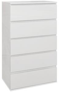Cassettiera 5 Cassetti 55x33x100 cm Design Moderno in Legno Bianco