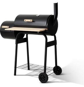 COOKINGBOX: Griglia affumicatore a carbone con due contenitori cilindrici per il combustibile, camino verticale, griglia cromata e maniglie in legno (struttura in acciaio)